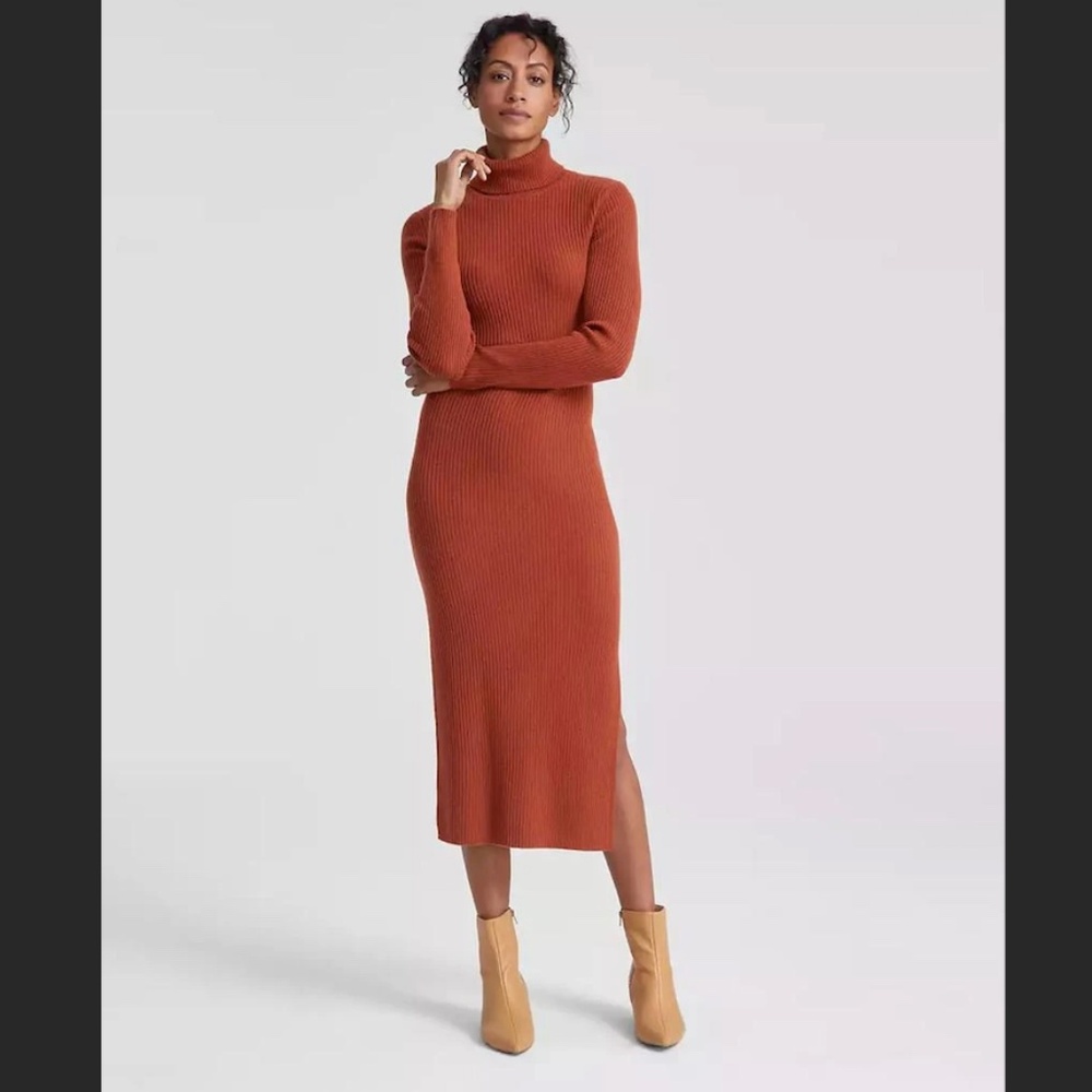 Charter Club 100% Cashmere Turtleneck Midi Sweater Dress in Pecan Petite MEDIUM
